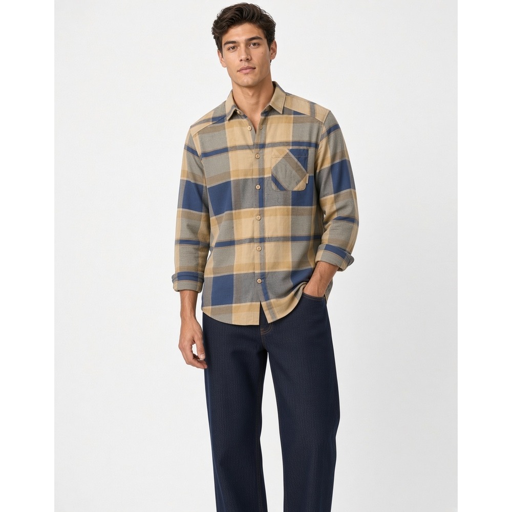Under Armour Expense Flannel Shirt Brown Navy L Loose Fit Pocket Button Up